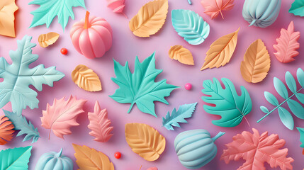 Wall Mural - Colored Leaves Autumn elements icon 3D Cartoon