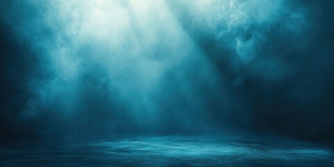 empty  dark teal room background texture with smoke and spotlight, 