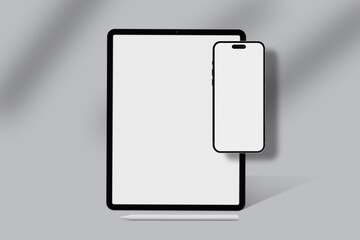 Canvas Print - tablet with smartphone and pencil. digital device screen mockups template for presentation branding,