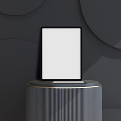 Canvas Print - digital tablet with pen mockup scene template on luxury podium and minimal background for presentati