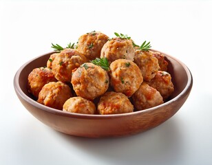 chicken meatballs in bowl on white background