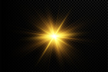 Poster - glowing light explodes on a transparent background. with ray. Transparent shining sun, bright flash. Special lens flare light effect.