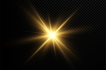 Wall Mural - glowing light explodes on a transparent background. with ray. transparent shining sun, bright flash.