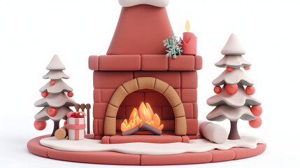 Sticker - Fireplace Winter elements icon 3D Cartoon