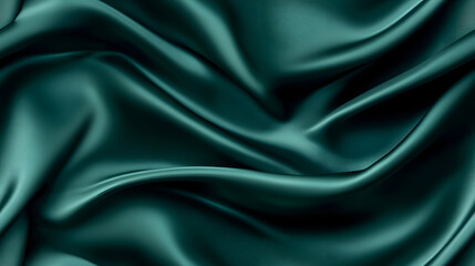 Poster - Dark teal green silk satin Shiny smooth fabric Soft folds Luxury background with space for design