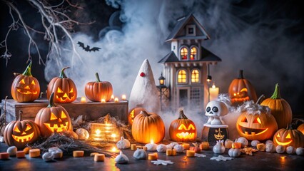 Halloween Holiday Pumpkin ghost witch candy mask black cat skeleton vampire zombie bat costume spider web cemetery full moon haunted house horror spell darkness bloodcurdling Background Wallpaper