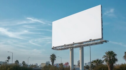 White blank empty mockup billboard located against a clear blue sky