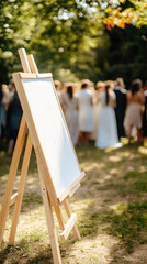 Wall Mural - bride and groom with white dress, wedding table setting wedding cake and decoration rings	