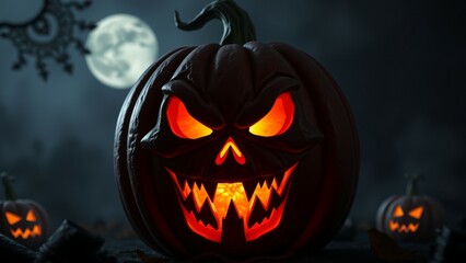 Canvas Print - Scary Jack-o'-lantern with glowing eyes