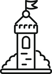 Poster - Simple outline drawing of a medieval castle tower waving a flag from its rooftop