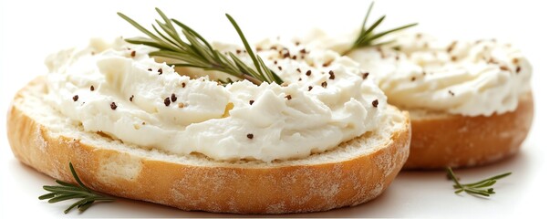 a block of cream cheese being spread on a bagel, soft and rich, smooth texture, isolated on white background