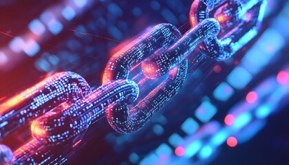 A Digital Chain Composed of Binary Code and Glowing Lights