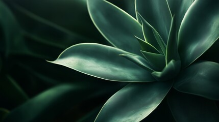 Poster - A close-up view of a succulent plant showcasing its green leaves and intricate textures in a dimly lit environment