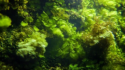 Wall Mural - Lush green underwater algae and moss with detailed textures