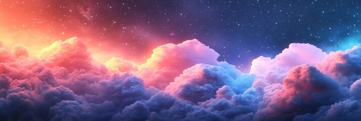 Dreamy Pink and Blue Clouds Under Starry Night Sky and Galaxy, Vibrant Cosmic Nebula in Deep Space with Stars and Galaxies Across the Universe