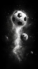 Poster - A soccer ball floats in a starry sky with a trail of stardust.