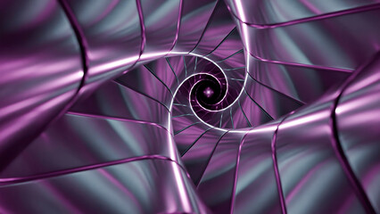 Fototapete - Swirling 3d tunnel with metallic purple shapes. Design. Abstract metal hypnotic labyrinth.