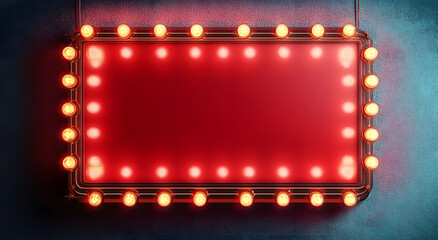 Vector realistic isolated red lightbox marquee frame with stars with neon bulb lamps for template decoration on the wall background. Concept of cinema