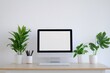 © Thi - A clean minimalist workspace featuring perfect symmetry, with a focus on simple geometric lines and a balanced aesthetic.