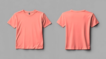 Wall Mural - Coral T Shirt Mockup Front and Back View on Gray Background