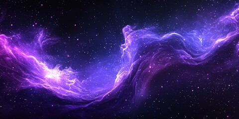 Poster - Abstract purple background with glowing particles and flowing light waves, creating a stunning ethereal design perfect for futuristic, cosmic, or creative digital art projects that emphasize elegance 