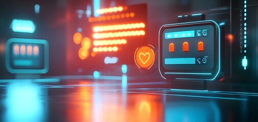 Poster - Futuristic interface with glowing elements, depicting technology and digital interactions. Perfect for tech-related projects.