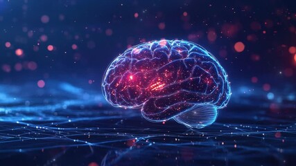 Poster - Abstract brain hologram background. Digital brain. Brain Artificial Intelligence Concept. Brain activity. Brain anatomy. Science showing the human brain. Human brain animation. Copy space area