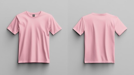 Pink T Shirt Mockup Front and Back View Isolated on Gray Background