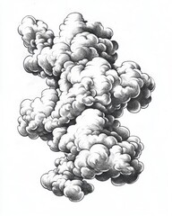 Canvas Print - A detailed black and white illustration of a cloud with a swirling, abstract shape.