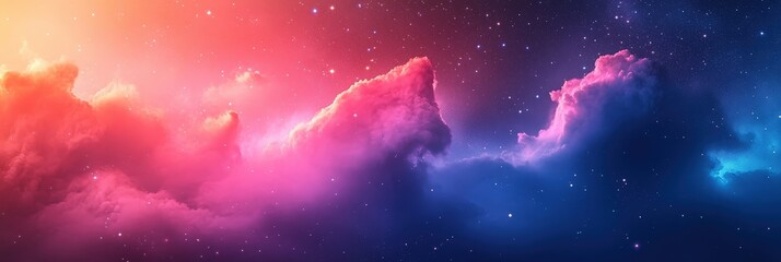 Wall Mural - Dreamy Pink and Blue Clouds Under Starry Night Sky and Galaxy, Vibrant Cosmic Nebula in Deep Space with Stars and Galaxies Across the Universe