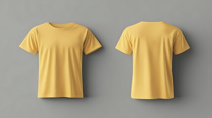 Wall Mural - Yellow T Shirt Mockup Front and Back View on Gray Background