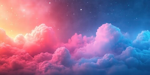 Dreamy Pink and Blue Clouds Under Starry Night Sky and Galaxy, Vibrant Cosmic Nebula in Deep Space with Stars and Galaxies Across the Universe
