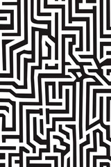 Canvas Print - Abstract black and white geometric pattern with interlocking lines forming a complex maze-like design.