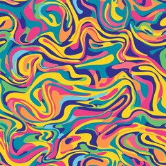 Wall Mural - seamless pattern of swirling, vibrant lines and blobs in random colors