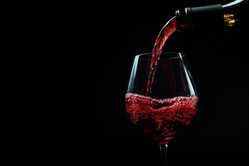 A rich, red wine poured into an elegant glass, contrasting beautifully with a dark background