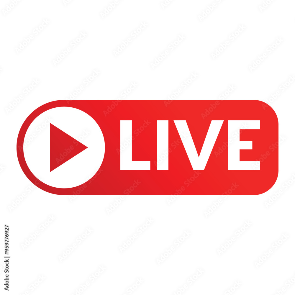 Isolated live streaming icon featuring a red play button that signifies ...