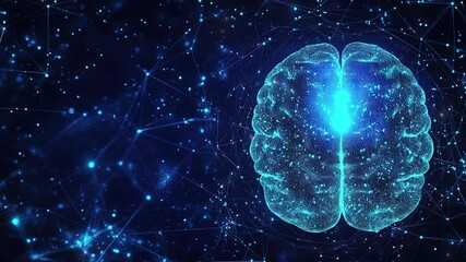 Poster - Abstract brain hologram background. Digital brain. Brain Artificial Intelligence Concept. Brain activity. Brain anatomy. Science showing the human brain. Human brain animation. Copy space area