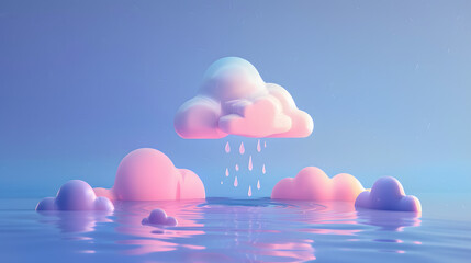 Canvas Print - Puddle Rain Elements Icon 3D Cartoon