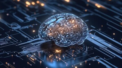 Poster - Abstract brain hologram background. Digital brain. Brain Artificial Intelligence Concept. Brain activity. Brain anatomy. Science showing the human brain. Human brain animation. Copy space area