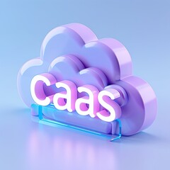 Poster - 3D illustration of a cloud icon with glowing 'Caas' text, representing Cloud as a Service concept in modern technology and computing.