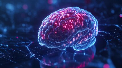 Poster - Abstract brain hologram background. Digital brain. Brain Artificial Intelligence Concept. Brain activity. Brain anatomy. Science showing the human brain. Human brain animation. Copy space area