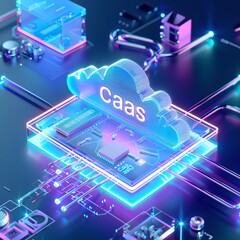 Poster - Cloud as a Service (CaaS) concept with neon colors, highlighting digital connections and futuristic technology.
