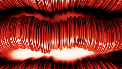 Poster - Abstract 3D geometric towers of flat objects on light background. Design. Abstract animation with disc waves movement.