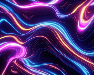 Wall Mural - Bright abstract neon multicolor lines create a dynamic animated background in this line art illustration