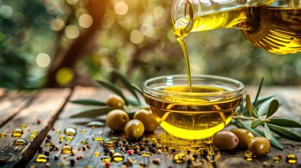 Wall Mural - Olive Oil: Renowned for its rich flavor and health benefits, this oil is perfect for sautéing, dressings, and marinades.
