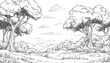 © BlockBrushstrokes - Line art illustration showcasing trees in a natural setting