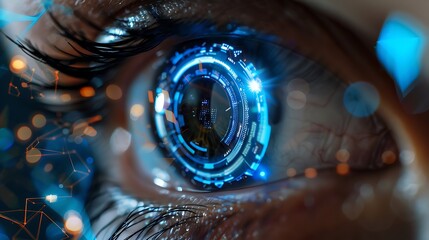 Poster - human eye with digital interface for future technology concept or merging of physical world.