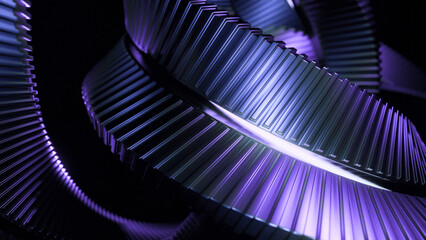 Fototapete - 3D spiral twisting from metal lines. Design. Metal spiral with twisting knots in space. Model of twisting spiral with knots