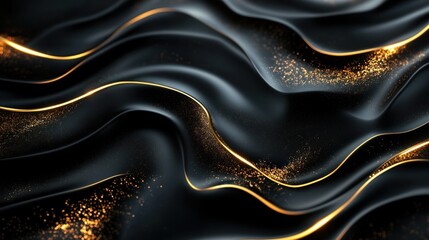 Poster - Abstract Black and Gold Waves with Glitter