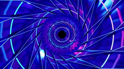 Wall Mural - Abstract background 3D animation moving through shiny glass metal and neon lights tunnel, loop